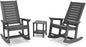 GREENVINES Outdoor Rocking Chair Set | 3-Piece | 2 Rocking Chairs with 1 Side Table | Porch Rocker | HDPE Plastic | Grey | Patio Furniture Sets | High Back | Big & Tall | Ladder Back