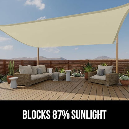 GORILLA GRIP Heavy Duty Sun Shade, UV Protection Fade Tear and Rust Resistant Triangle Sunshade Canopy, Curved Edges Blocks Sunlight, Breathable Sail, Outdoor Patio, Lawn Garden Butter Cream
