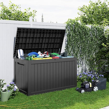 230 Gallon Resin Deck Box, Lockable Patio Outdoor Storage Box for Furniture, Garden Tools and Tools Storage, Waterproof Outside Storage Boxes - Black
