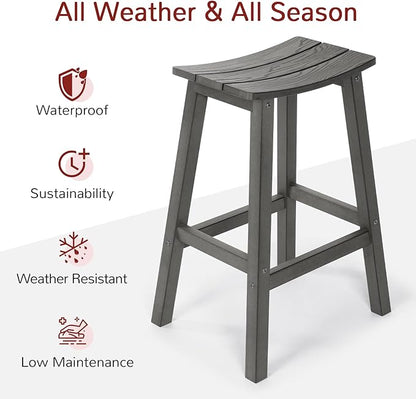 All-Weather Bar Stools Set of 2, 28" Height Outdoor Bar Stools, Never Rot or Fade, for Bar, Kitchen Counter, Deck, and Patio, Grey