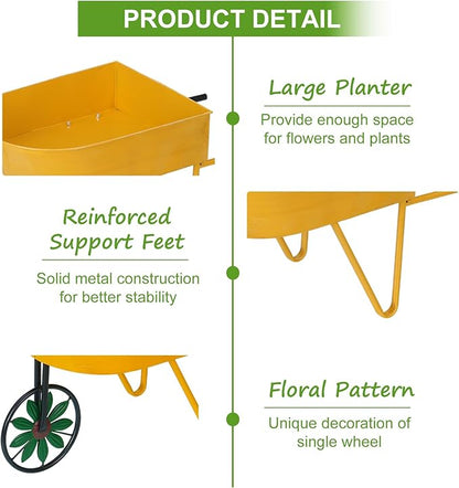 BAYN Metal Wheelbarrow Flower Cart Planter, 2 Packs Plant Stands with Triangular Support Handles Non-Rolling Wheel Vintage Wagon Planter Pots for Home Patio Garden Backyard Rustic Outdoor Decor
