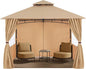 MASTERCANOPY Patio Gazebo Steel Frame Outdoor Gazebo with Windows Curtains (9x9, Beige)