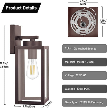 BesLowe Outdoor Wall Light Fixtures, Exterior Waterproof Wall Lanterns, Brown Porch Sconces Lighting with E26 Sockets, Modern Outside Lights for House Patio Front Door Entryway, 2-Pack
