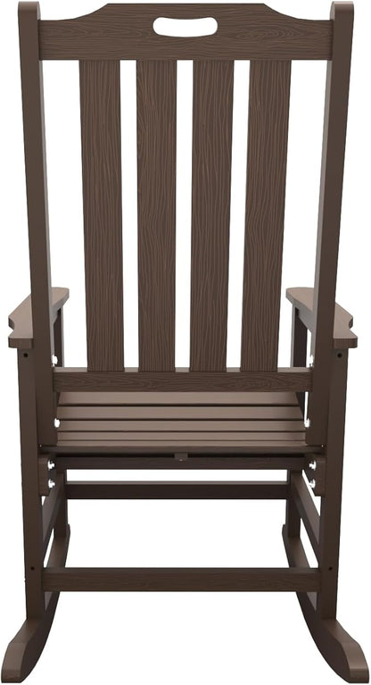 Oversized Rocking Chair, Outdoor Rocking Chair for Adults, All Weather Resistant Porch Rocker for Lawn Garden, Brown