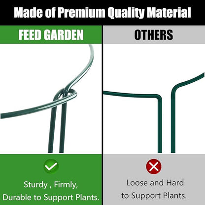 FEED GARDEN 8 Pack Plant Support Stakes, Peony Cages and Supports, Metal Garden Plant Stake(10" Wide x 24" High) Green Half Round Plant Support Rings for Outdoor Indoor Plants, Tomato, Hydrangea
