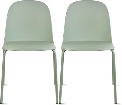 2xhome Set of 2 Modern Stackable Armless Dining Chairs, Plastic Shell Seat with Metal Legs for Indoor Outdoor Home Kitchen Patio Cafe, Green