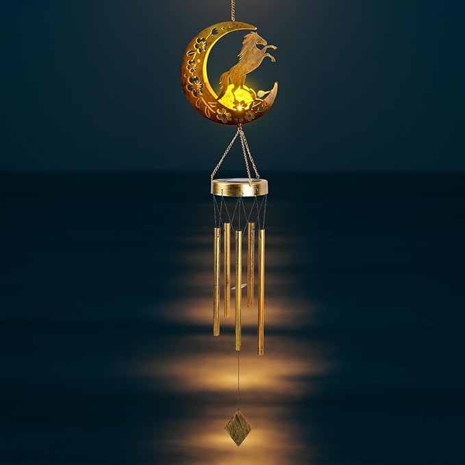 Moon Horsebird Wind Chime Outdoor, Handcrafted Metal Garden Wind Chimes with Horse & Bird Charms, Melodic Wind Bells for Patio Porch Decor, Weatherproof Gift for Equestrian & Nature Lovers