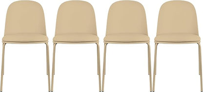 2xhome Parent Modern Stackable Armless Dining Chair | Plastic Shell Seat with Metal Legs | Indoor or Outdoor Use | Home Kitchen Patio (4, Beige, Padded Seat)
