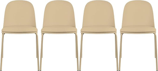 2xhome Parent Modern Stackable Armless Dining Chair | Plastic Shell Seat with Metal Legs | Indoor or Outdoor Use | Home Kitchen Patio (4, Beige, Padded Seat)