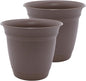 The HC Companies 16 Inch Eclipse Round Planter Pots with Drainage Holes & Attached Saucer, Lightweight UV-Resistant Plastic Indoor & Outdoor Planters, 2-Pack Flower Pots, Garden Home Decor, Cappuccino