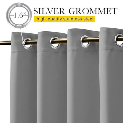 NICETOWN 2 Panels Weighted Outdoor Curtains for Patio Waterproof, Top & Bottom Grommet & Back Tab Fixed Outdoor Curtains Windproof Drapes Thermal Insulated for Gazebo, W84 x L84, Light Grey