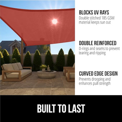 GORILLA GRIP Heavy Duty Sun Shade, UV Protection Fade Tear and Rust Resistant Rectangle Sunshade Canopy, Curved Edges Blocks Sunlight, Breathable Sail, Outdoor Patio, Lawn Garden, 8x10 FT Terra