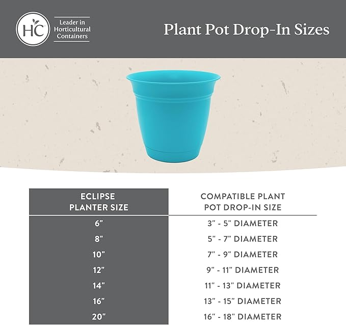 The HC Companies 6 Inch Eclipse Round Planter Pots with Drainage Holes & Attached Saucer, Lightweight UV-Resistant Plastic Indoor Outdoor Planters, 4-Pack Flower Pots for Garden Home Decor, Sandstone