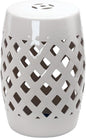Outsunny 13" x 18" Ceramic Garden Stool with Woven Lattice Design & Glazed Strong Materials Decorative Outdoor Stool, White