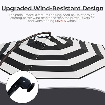 Grand patio 12FT Outdoor Round Offset Umbrella Large Patio Aluminum Cantilever Umbrella with Base for Garden Deck Poolside (Black & White, 12 FT)