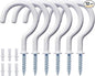 12 Pcs Ceiling Hooks for Hanging Plants, Cups, Utensils and Christmas String Lights, 1-1/4 inch Vinyl Coated Screw-in Plant and Cup Hooks for Wooden and Drywall with Anchors - White
