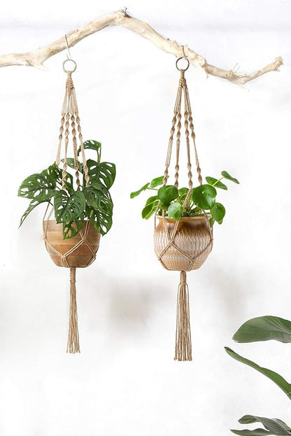 Mkono 4 Pack Macrame Plant Hangers Indoor Hanging Planter Basket Decorative Flower Pot Holder Jute Rope for Indoor Outdoor Home Decor 4 Legs 40 Inch, Brown