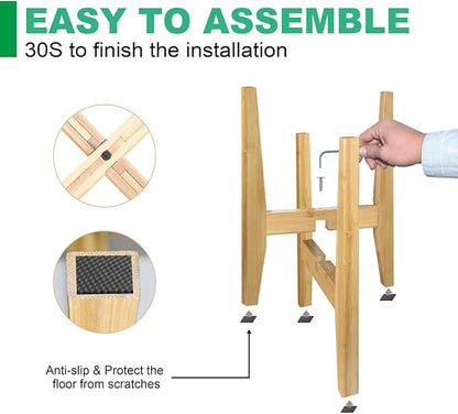 Plant Stand Indoor, Bamboo Plant Shelf, Adjustable Corner Plants Flower Holders Single Floor Plant Stand, Fits 8 to 12 Inches Pots,(Pot & Plant Not Included)(Nature)