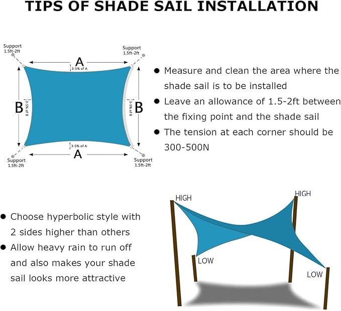 KANAGAWA 12'X14' Turquoise Mix Custom Size Sun Shade Sail Rectangle UV Block Canopy Cover for Patio Backyard Lawn Garden Outdoor (Customized Available)