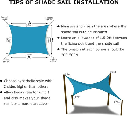KANAGAWA 24'X24' Turquoise Mix Custom Size Sun Shade Sail Square UV Block Canopy Cover for Patio Backyard Lawn Garden Outdoor (Customized Available)