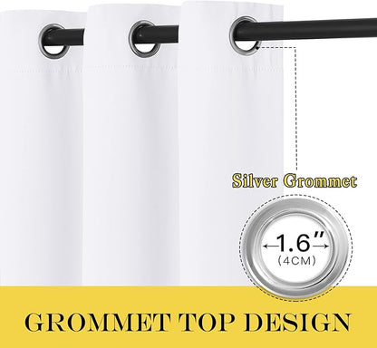 NICETOWN Room Darkening White Curtain for Living Room - Grommet Thermal Drape Sound Reducing Heat Blocking Window Treatments for Living Room/Doorway (1 Panel, W52 x L90)