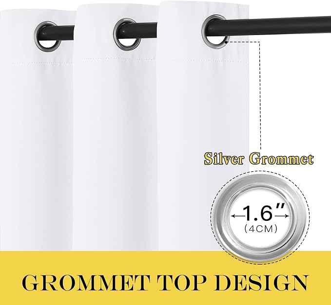 NICETOWN Room Darkneing Kitchen Curtain 45 inches Long - 50% Blackout Thermal Insulated Solid Grommet Sound & Light Blocking Drape Window Treatment for Bedroom (White, 1 Panel, W52 x L45)