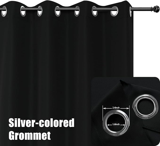 BONZER Waterproof Outdoor Curtains for Patio Porch Pergola Cabana Thick Privacy Wide Grommet Indoor Curtains for Bedroom Living Room, 1 Panel, 110W x 84L inch, Black