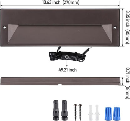 LEONLITE 12-Pack 10.6 Inch 5CCT LED Low Voltage Step Lights, 12–24V AC/DC 6W Surface Mount Ultra-Slim Landscape Stair Lights, IP65 Aluminum Outdoor Lighting for Decks, Hardscapes, Oil Rubbed Bronze