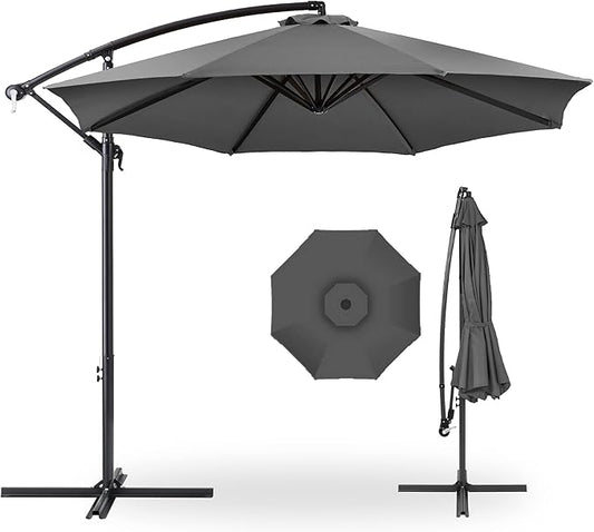 Best Choice Products 10ft Offset Hanging Market Patio Umbrella w/Easy Tilt Adjustment, Polyester Shade, 8 Ribs for Backyard, Poolside, Lawn and Garden - Gray