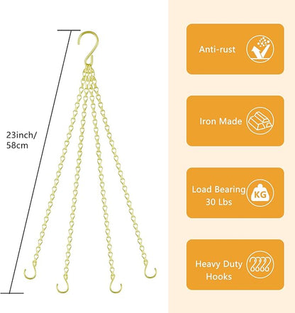 garini 6 Pack, 23 Inch Hanging Baskets Chain, Gold Hanging Chains with Hooks, Replacement Plant Hangers for Planters, Bird Feeders and Lanterns