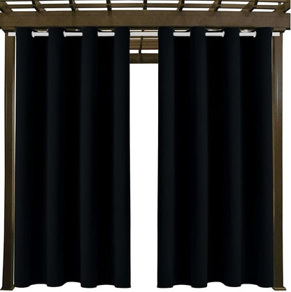 DIVA EN CAMINO DEC Outdoor Patio Curtain Waterproof Darkening Thermal Insulated Indoor Curtains for Bedroom, Porch, Living Room, Pergola, Cabana, W52 x L95, Black, Set of 2 Panels