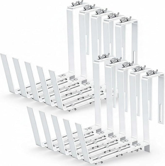Layhit 10 Pcs Adjustable Planter Box Brackets Universal Heavy Duty Flower Box Brackets Window Iron Railing Planter Holder for Balcony Fence Pergola Patio Garden Windowsill, 6-12.5 Inch(White)