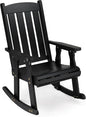 VINGLI Heavy Duty 600 LBS Outdoor Wooden Rocking Chair with Higher Backrest,Patio Rocking Chair with Ergonomic Design, Weatherproof Outdoor Rockers Suit for Patio, Garden, Balcony, Yard, Black
