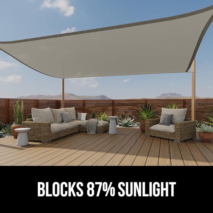 GORILLA GRIP Heavy Duty Sun Shade, UV Protection Fade Tear and Rust Resistant Rectangle Sunshade Canopy, Curved Edges Blocks Sunlight, Breathable Sail, Outdoor Patio, Lawn Garden 12x12 FT Gray