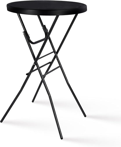 Cocktail Table 28in High Top Round Folding Indoor Outdoor, Plastic Bar Height Foldable Bistro Tall Table for Party, Patio, Dining Room, Kitchen, Events, Removable Locking Legs, Black