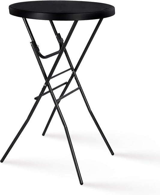 Cocktail Table 28in High Top Round Folding Indoor Outdoor, Plastic Bar Height Foldable Bistro Tall Table for Party, Patio, Dining Room, Kitchen, Events, Removable Locking Legs, Black