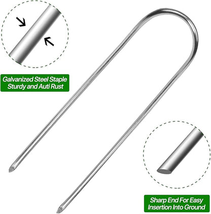 U Shape Garden Stakes 90 Packs 4 Inch 11 Gauge Irrigation Tubing Stakes, Heavy Duty Galvanized Landscape Staples for Tube, Lawns, Landscape Fabrics,Irrigation Hose and Weed Barriers