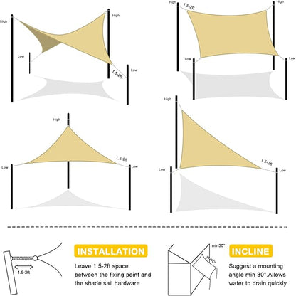 Artpuch Waterproof Sun Shade Sail, 14'x14' Sand Rectangular, UV Resistant Rain Canopy, Curved Edges Shade Cloth for Outdoor Patio, Deck, Yard (Customizable)