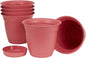 The HC Companies 8 Inch Eclipse Round Planter Pots with Drainage Holes & Attached Saucer, Lightweight UV-Resistant Plastic Indoor & Outdoor Planters, 6-Pack Flower Pots for Garden & Home Decor, Rose