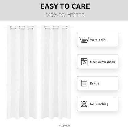 Outdoor Indoor Curtains W52 x L63 for Patio - Weather-resistant Window Panels Privacy Protect Grommet Top Thermal Insulated Home Curtain for Porch Pergola Hot Tub Area (Pure White, 2 Panels)