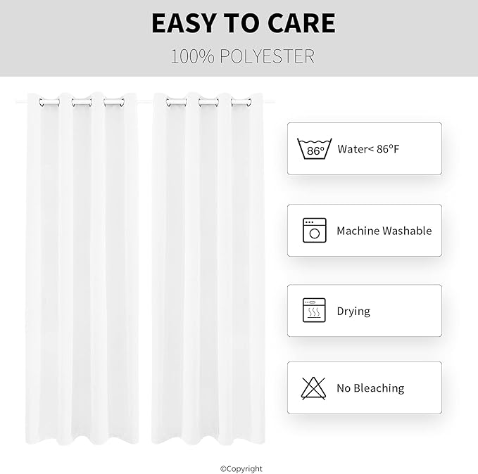 DIVA EN CAMINO DEC Outdoor Patio Curtain Waterproof Darkening Thermal Insulated Indoor Curtains for Bedroom, Porch, Living Room, Pergola, Cabana, W52 x L95, Pure White, Set of 2 Panels