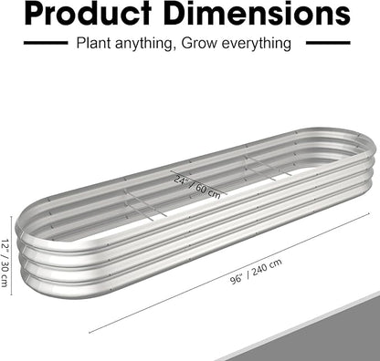 8x2x1ft Oval Galvanized Raised Garden Bed Outdoor 9-in-1 Large Metal Modular Planter Box Raised Beds for Gardening,Vegetables,Fruits,Flowers & Herbs (Silver)