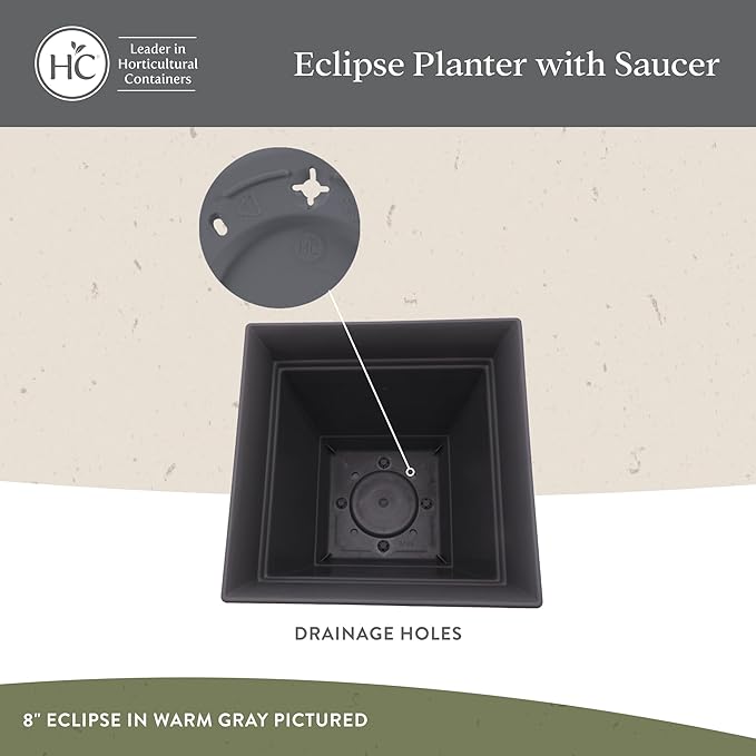 The HC Companies 10 Inch Eclipse Square Planter Pots with Drainage Holes & Attached Saucer, Lightweight UV-Resistant Plastic Indoor Outdoor Planters, 2-Pack Flower Pots for Garden & Home Decor, Red
