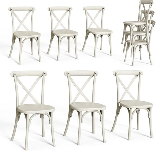 VINGLI Plastic Outdoor Dining Chairs Set of 6, Stackable Patio Cream White Dining Chairs with X Back, Waterproof Kitchen & Dining Room Chairs for Indoor-Outdoor, Capacity 400 lbs