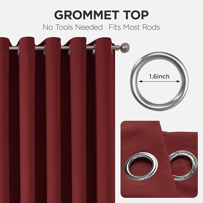 Joydeco Blackout Door Curtain for Doorway Privacy 96 Inches Long, Grommet Closet Curtain for Open Closet, Room Divider for Bedroom Living Room (Burgundy Red, 52Wx96L, 1 Panel)