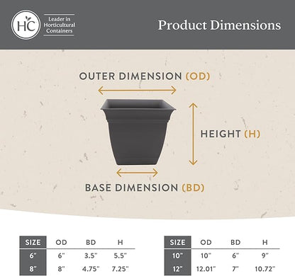 The HC Companies 10 Inch Eclipse Square Planter Pots with Drainage Holes & Attached Saucer, Lightweight UV-Resistant Plastic Indoor Outdoor Planters, 2-Pack Flower Pots, Garden Home Decor, Sandstone