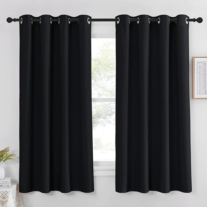 NICETOWN Black Out Curtains 63 inch Long - Grommet Thermal Insulated Modern Room Darkening Window Treatments Soundproof Drape for Bedroom/Nursery, W52 x L63, 1 Piece
