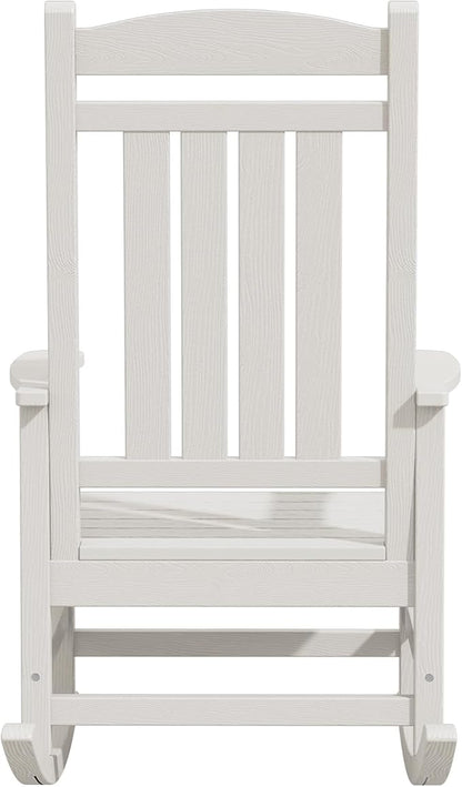 KINGYES Oversized Outdoor Rocking Chair Set of 4, High Density Polyethylene Patio Rocking Chairs with 330lbs Support for Adults, White