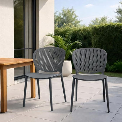 2xhome Patio Dining Chair | Modern Stackable Outdoor Pool Side Chair | Weather Resistant Plastic for Yard, Porch, Balcony, Kitchen, Gray, Single, Set of 1