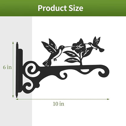 Elegant Bird Pattern Wall Hooks - 10/12/14 Inch Metal Plant Hangers for Indoor & Outdoor - Rust-Resistant Bracket for Plants, Feeders, Chimes, Lanterns (4, Black, 10 inch)
